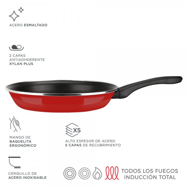 Sartén de acero aisi 430 optimax roja ø24 cm
