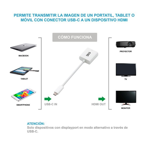 Nanocable conversor usb-c a hdmi 4k, 15 cm