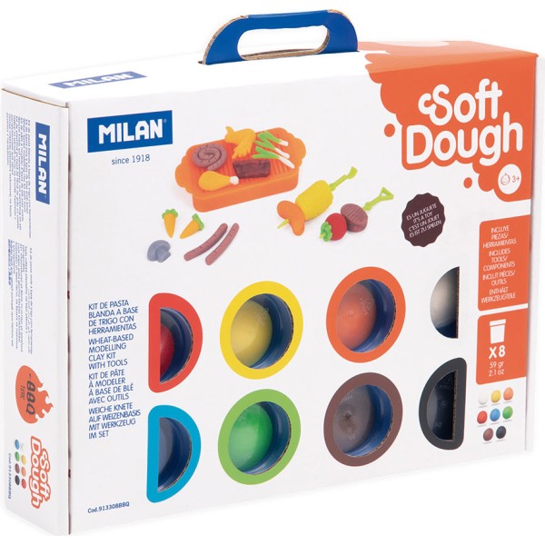 Maletín pasta blanda soft dough 8 botes 59 g con herramientas de barbacoa